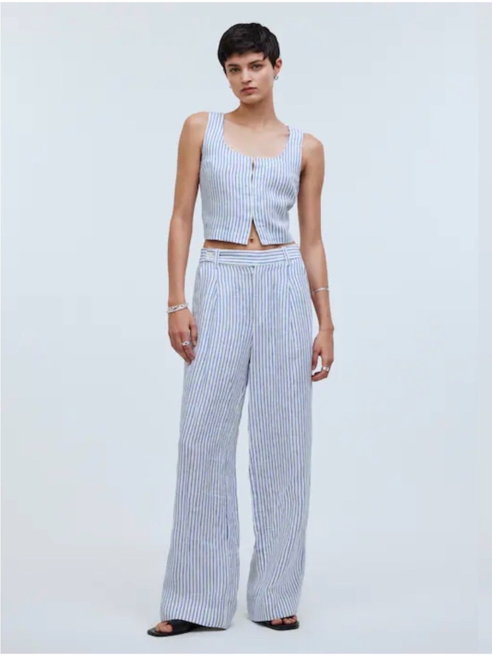 NWT Madewell Harlow Wide-Leg Linen Pants in Bluestone Stripe